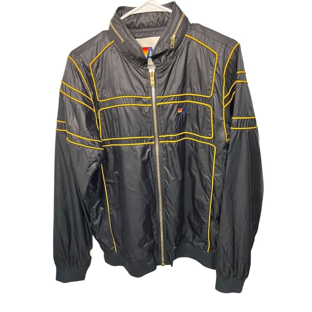 Aviator Nation Men's Black Racer Windbreaker Jacket Size L Casual Zip-Up